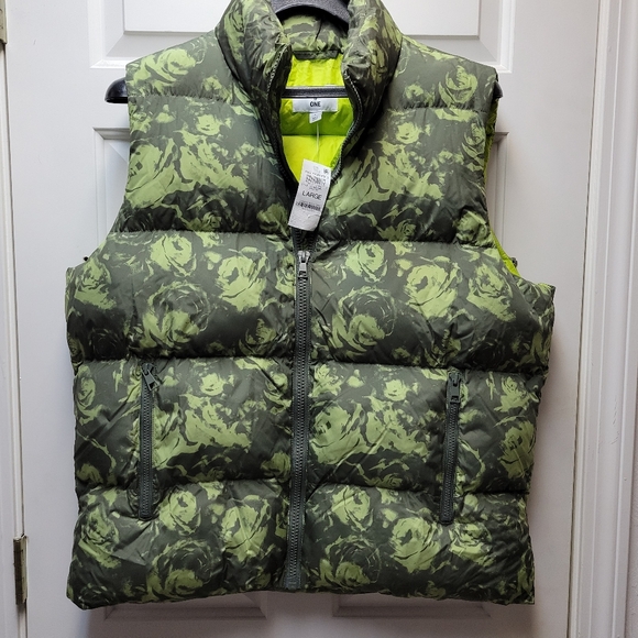 Mode of One Men's Green Patterned Puffer Vest Large NEW - Picture 2 of 11